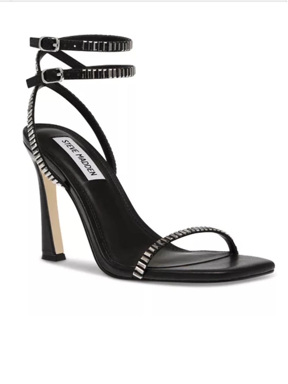 Steve Madden THIERRY Black Silver Rhinestone Crystal Ankle Strap Heel Size 6